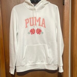 Puma White and Pink Hooded Sweatshirt